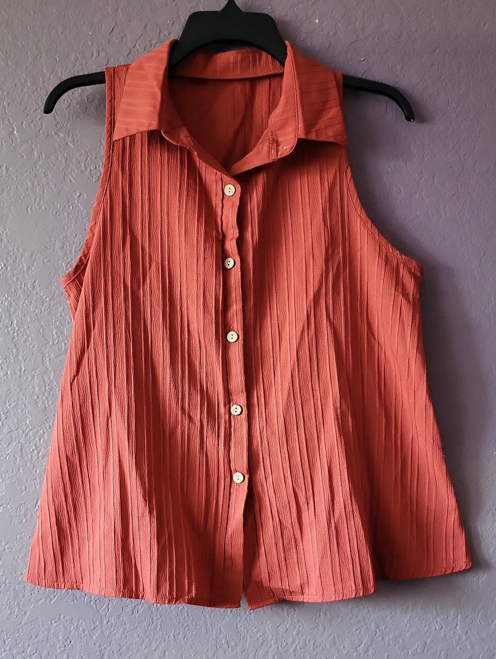 SHEIN Textured Sleeveless Button-Front Camisole - Rust
